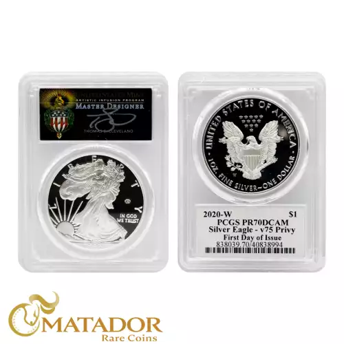 2020-W $1 Silver Eagle - v75 Privy First Day of Issue Cleveland Torch, DCAM